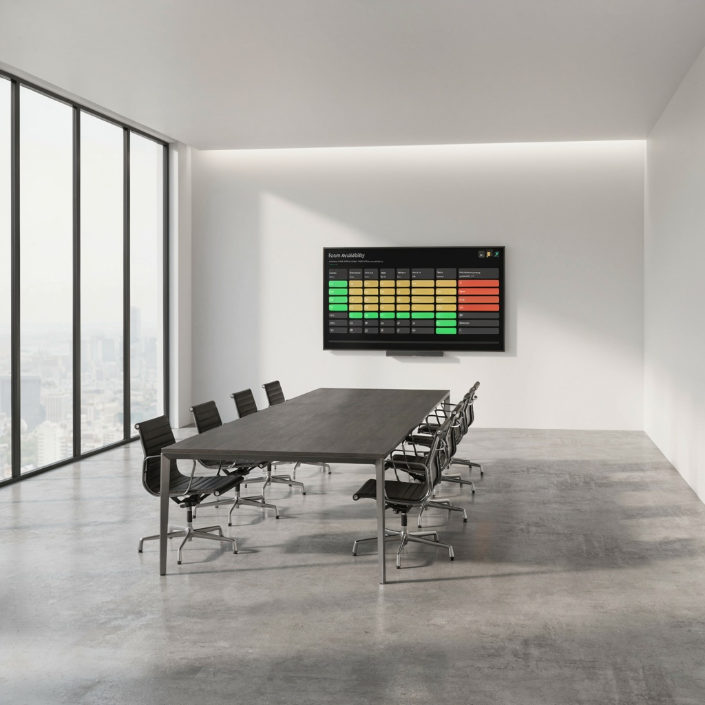 Reserva de salas con panel en TV y sensor de ocupación