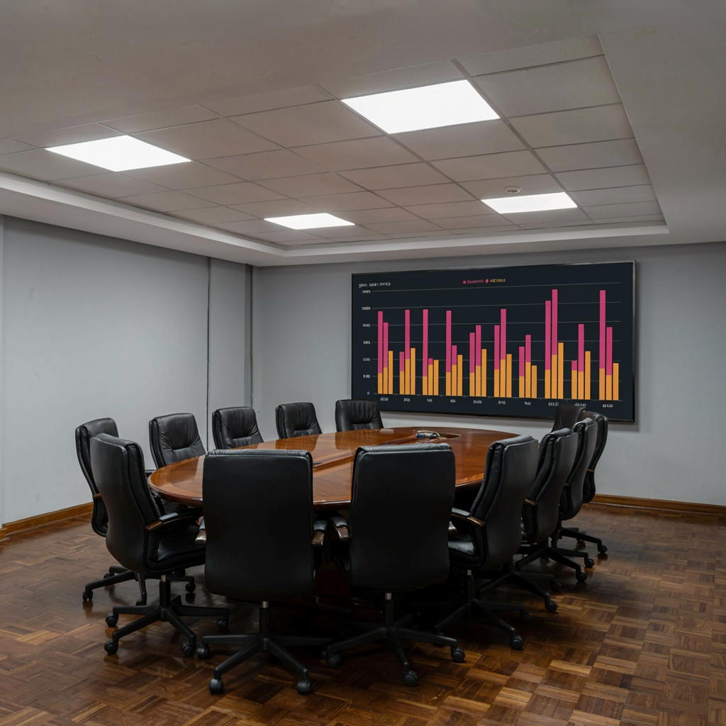 Sala de directorio con papers y actas de reunión